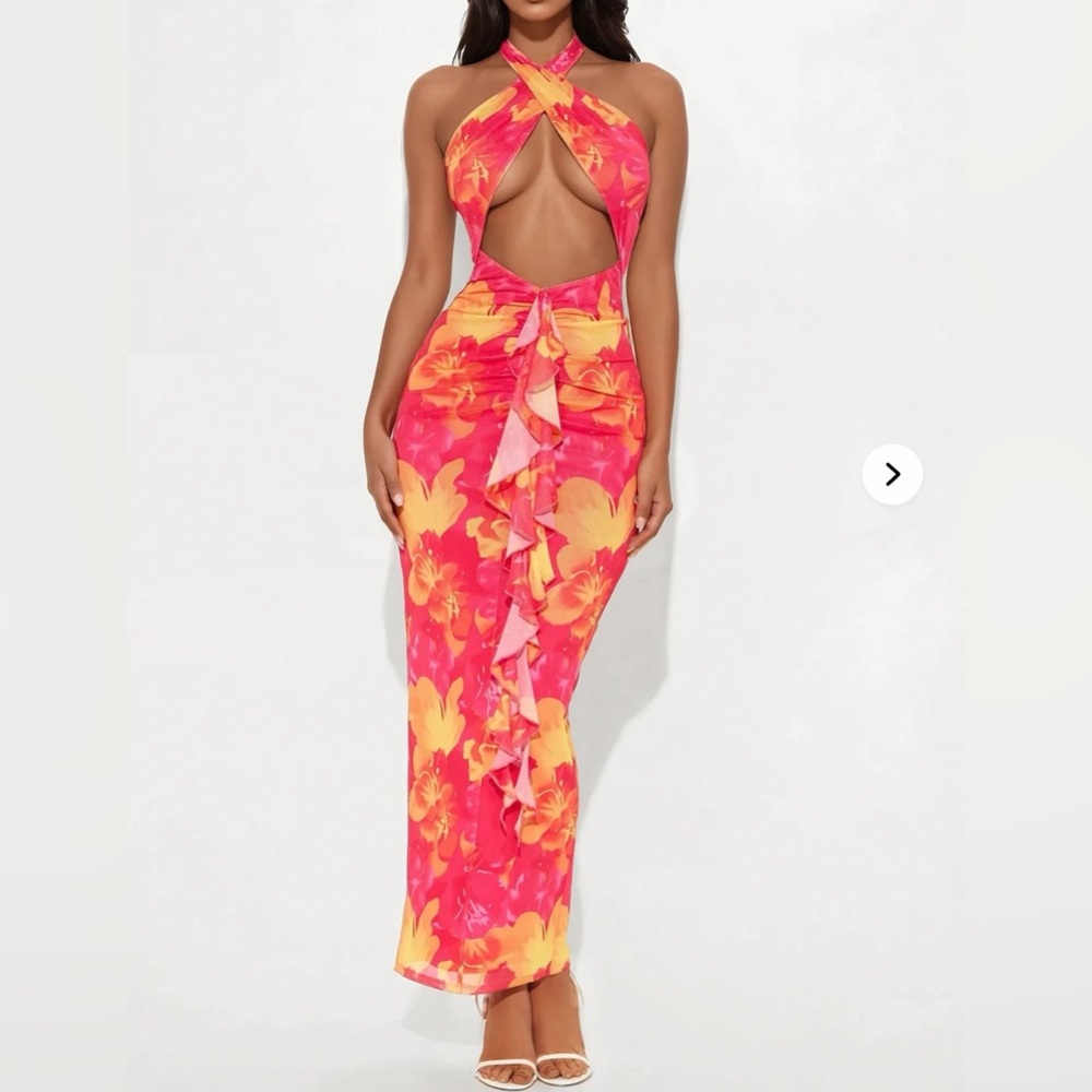 Vibrant Floral Cutout Maxi Dress